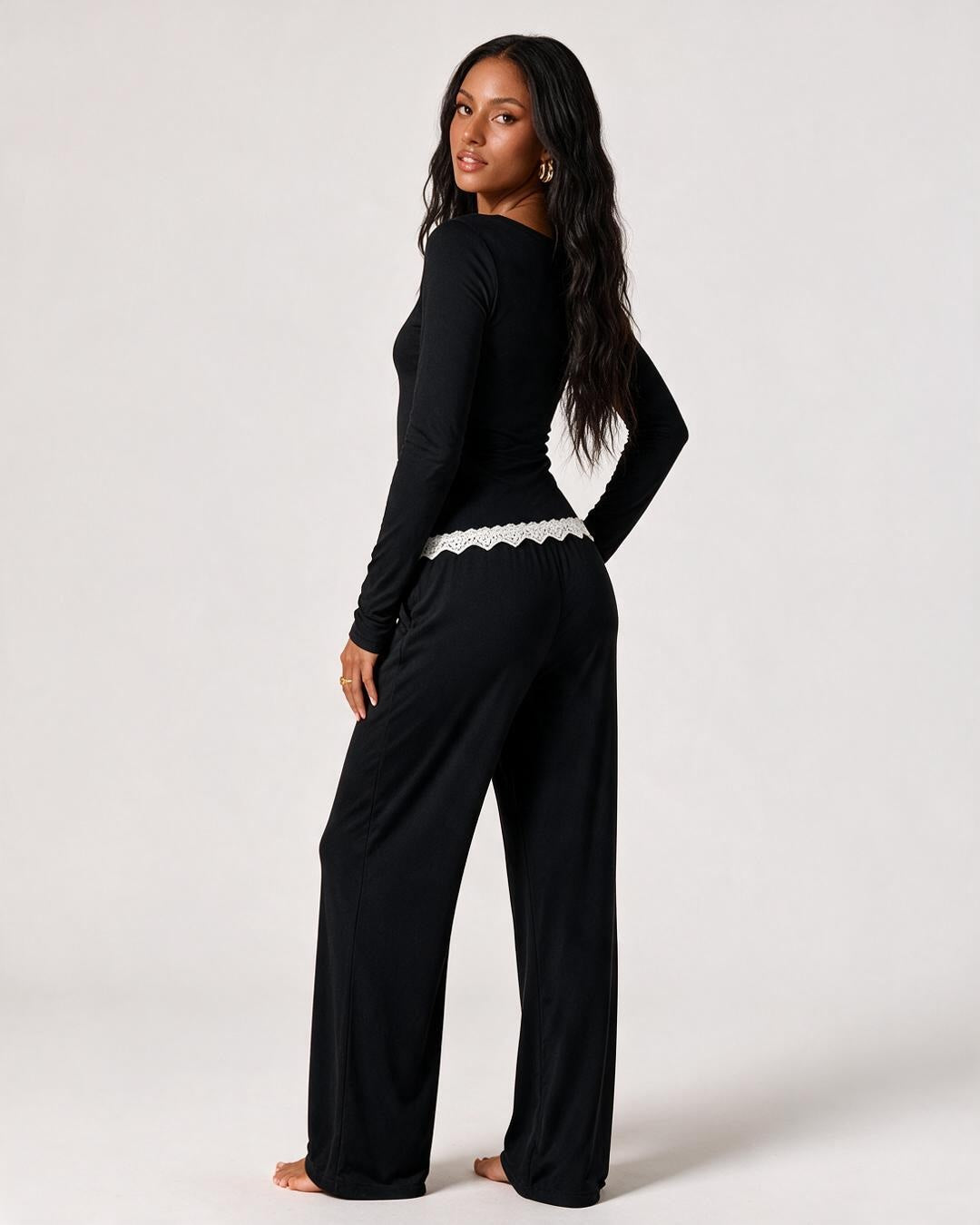 CozyEase Lace-Trim Long-Sleeve Pajama & Lounge Set
