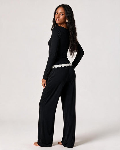 CozyEase Lace-Trim Long-Sleeve Pajama & Lounge Set
