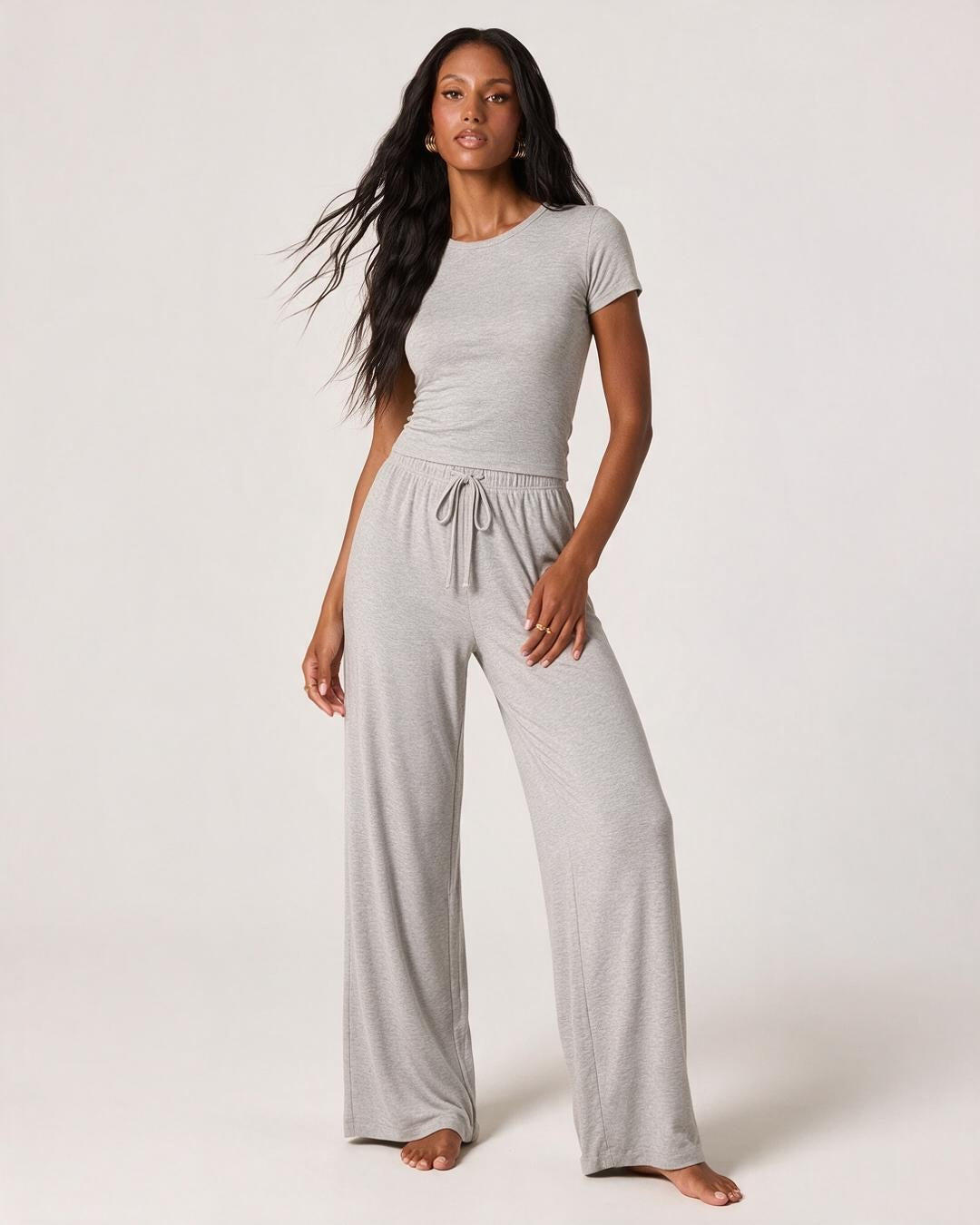 Short Sleeve Top & Wide Leg Lounge Pants Set