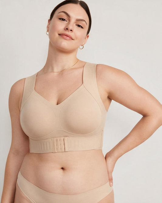 Posture Support Wireless Bra with Wide Straps & Front Closure