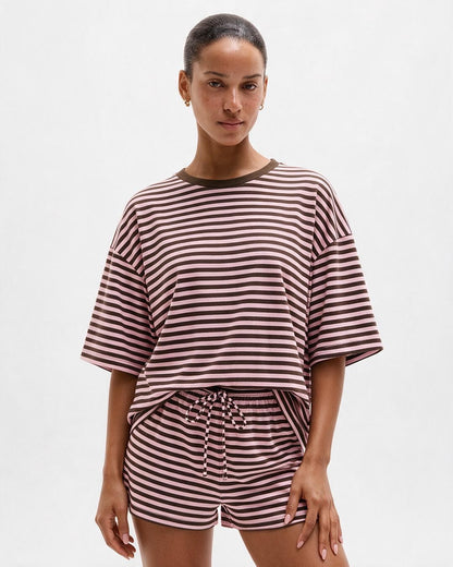 Striped Oversized Tee & Shorts Lounge Set