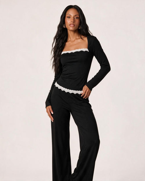 CozyEase Lace-Trim Long-Sleeve Pajama & Lounge Set