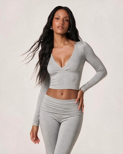V-Neck Crop Top & High-Waist Flare Pants Set