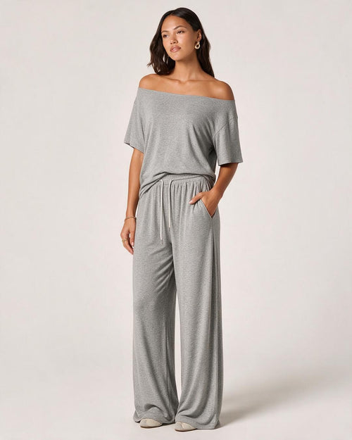 Off-Shoulder Top & Wide Leg Pants Lounge Set