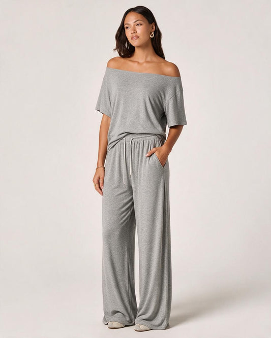 Off-Shoulder Top & Wide Leg Pants Lounge Set