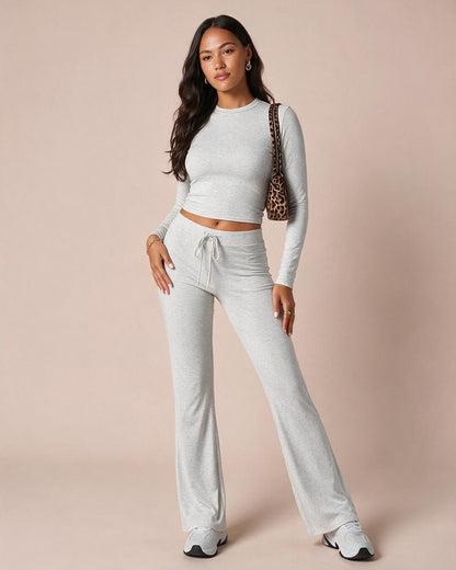 Long Sleeve Crop Top & Wide Leg Pants Set