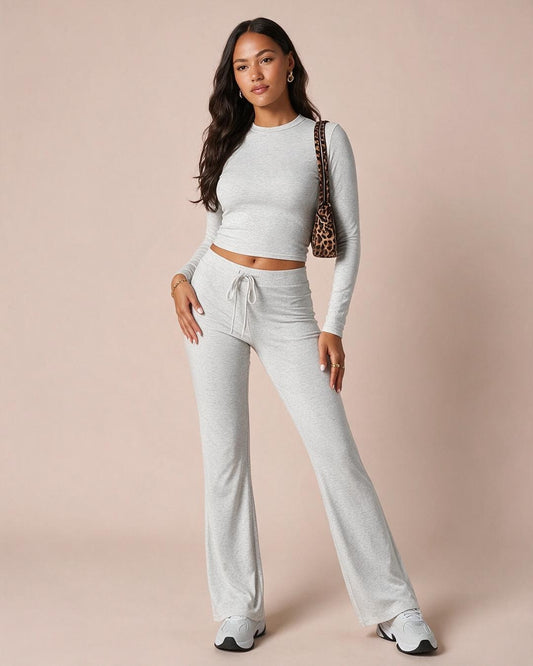 Long Sleeve Crop Top & Wide Leg Pants Set