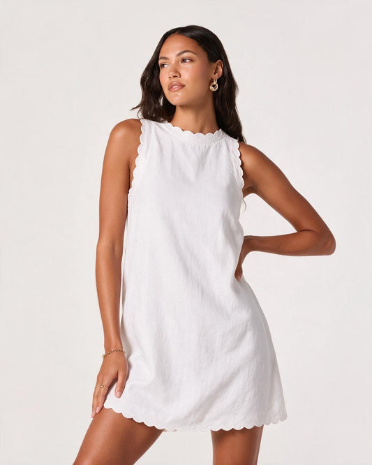 Coastal Escape Scallop-Trim Sleeveless Swing Mini Dress