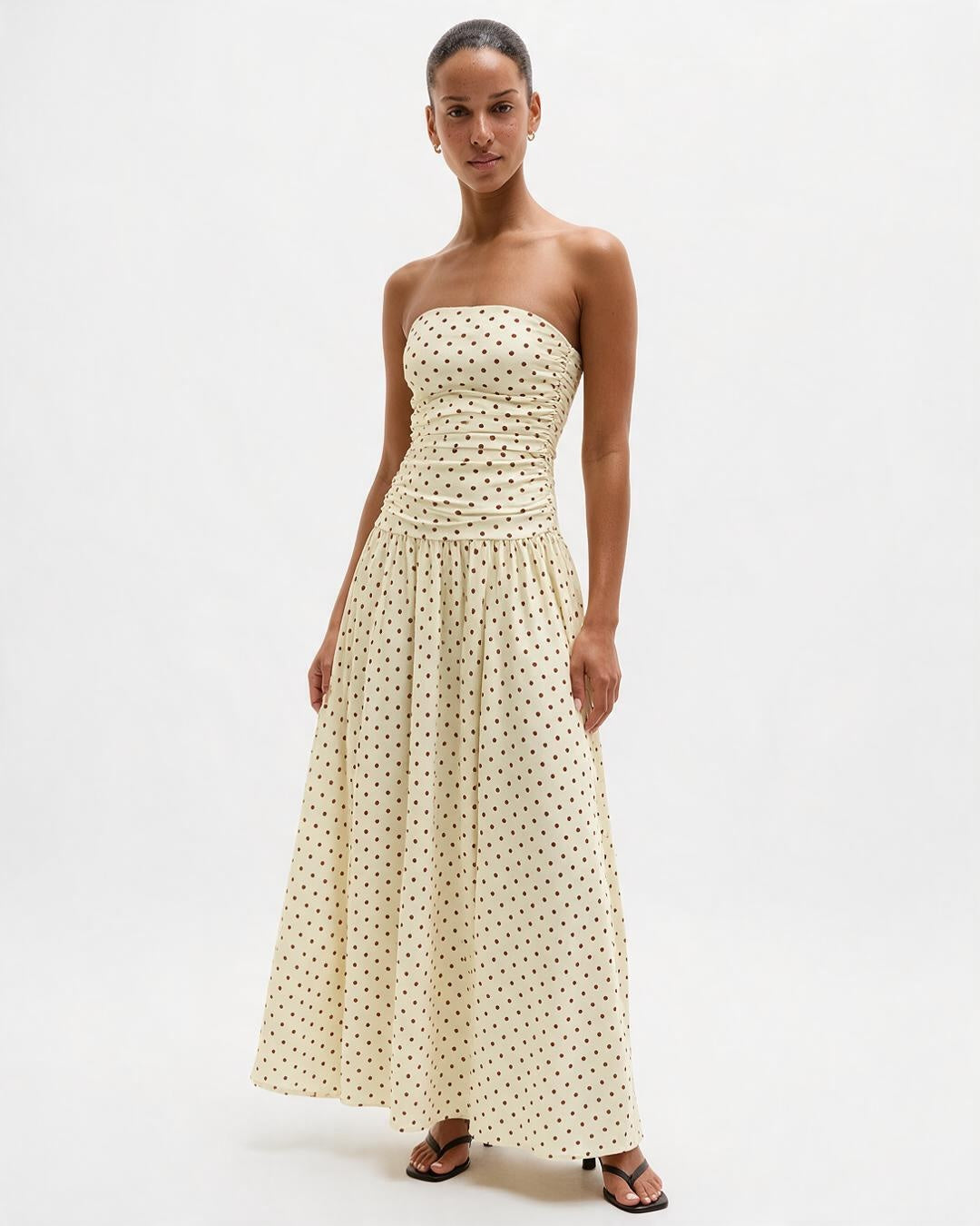 Vintage Polka Dot Strapless Maxi Dress