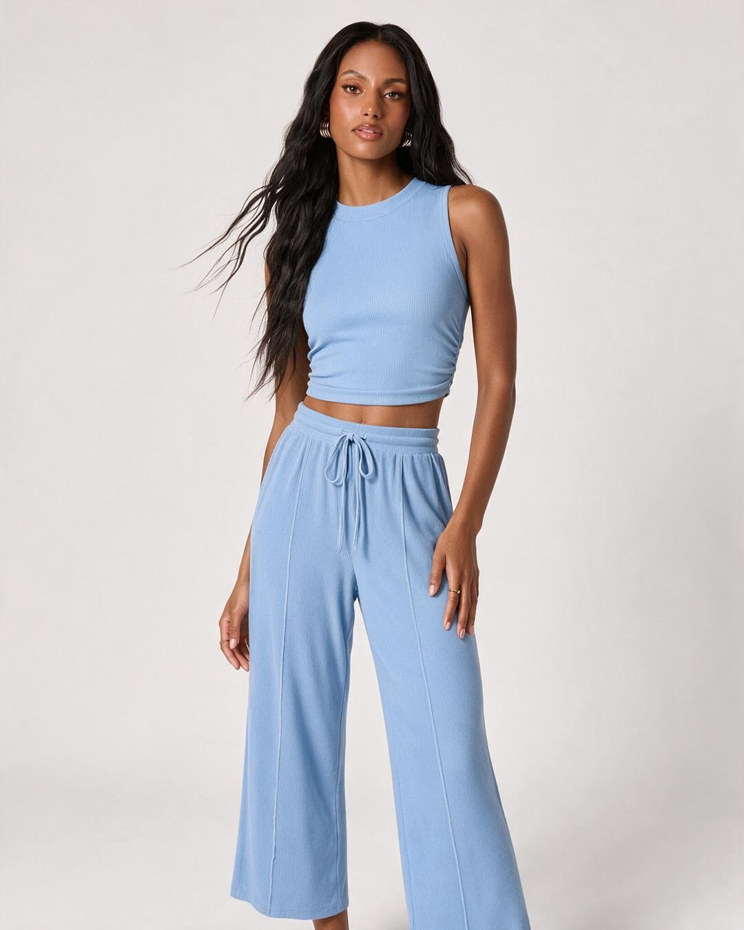 Sleeveless Knit Top & Wide-Leg Pants Lounge Set