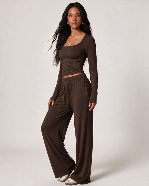 Women’s Square-Neck Crop Top & Wide-Leg Pants Set